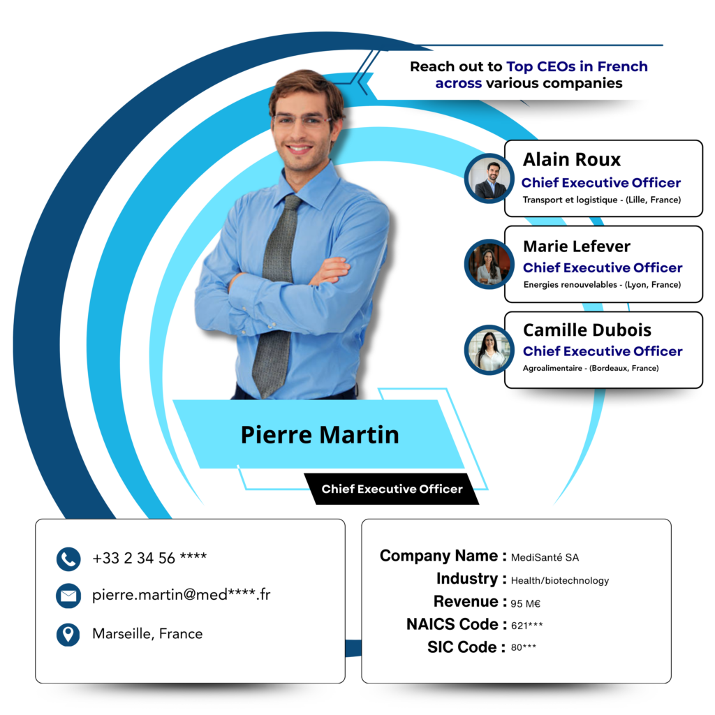 Reach out to top CEOs in French across various companies by data maelumat
