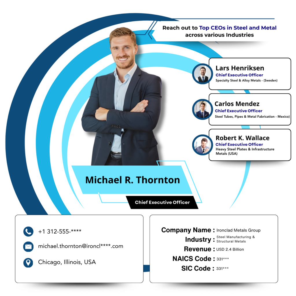 Reach out to top CEOs in Steel and Metal across various Industries